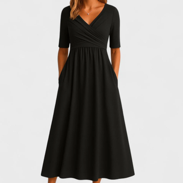 Riley – Robe Midi Sophistiquée avec Col en Surplice