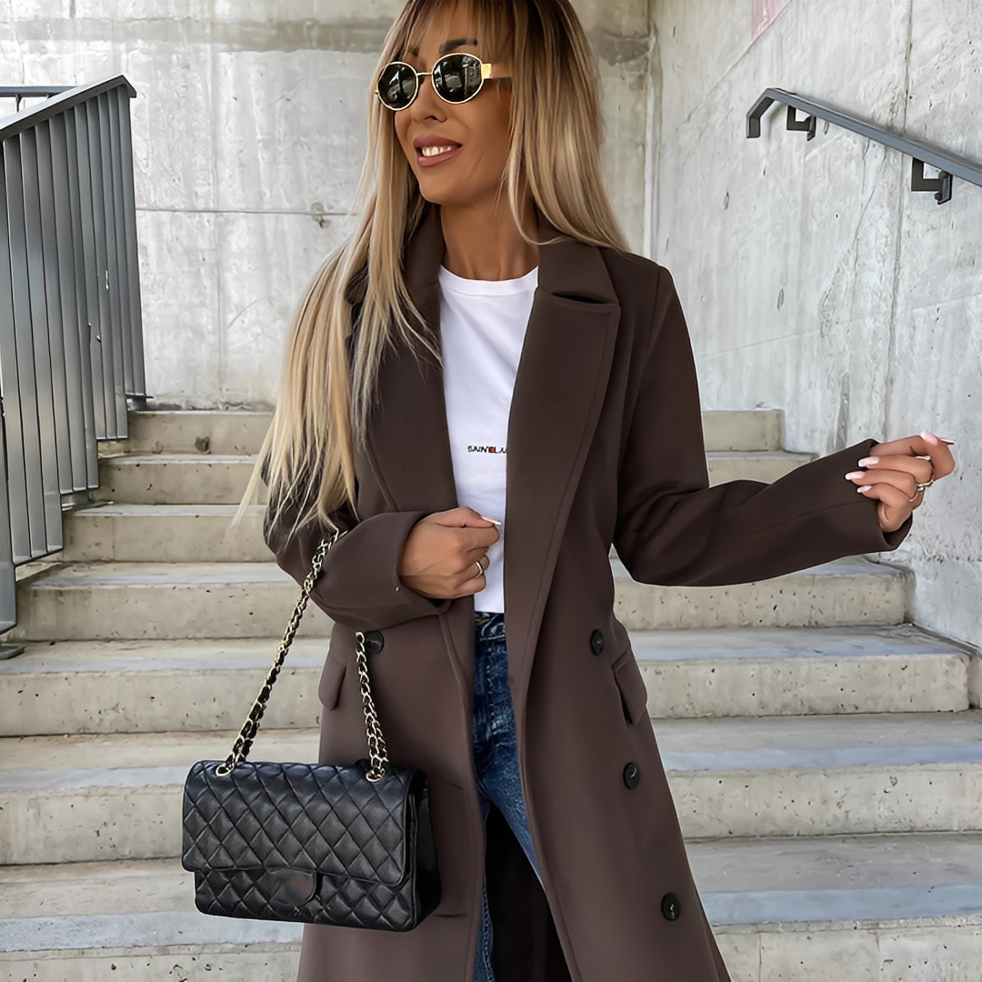 Lydie - Klassischer langer Damenmantel mit langen Ärmeln