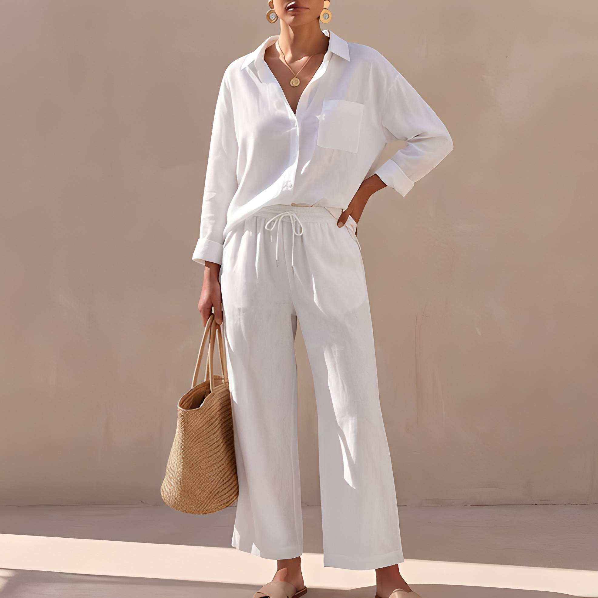 Genzel - Ensemble chemise boutonnée et pantalon pour femme