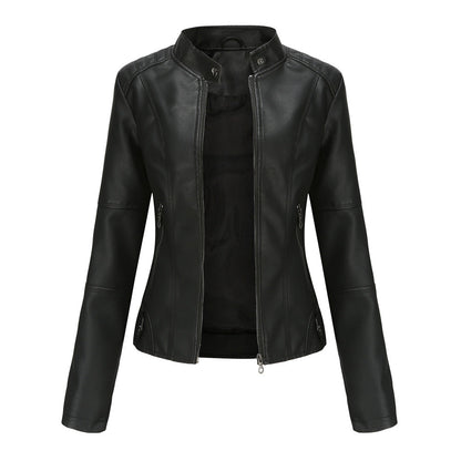 Claudia - Biker leather jacket with high collar