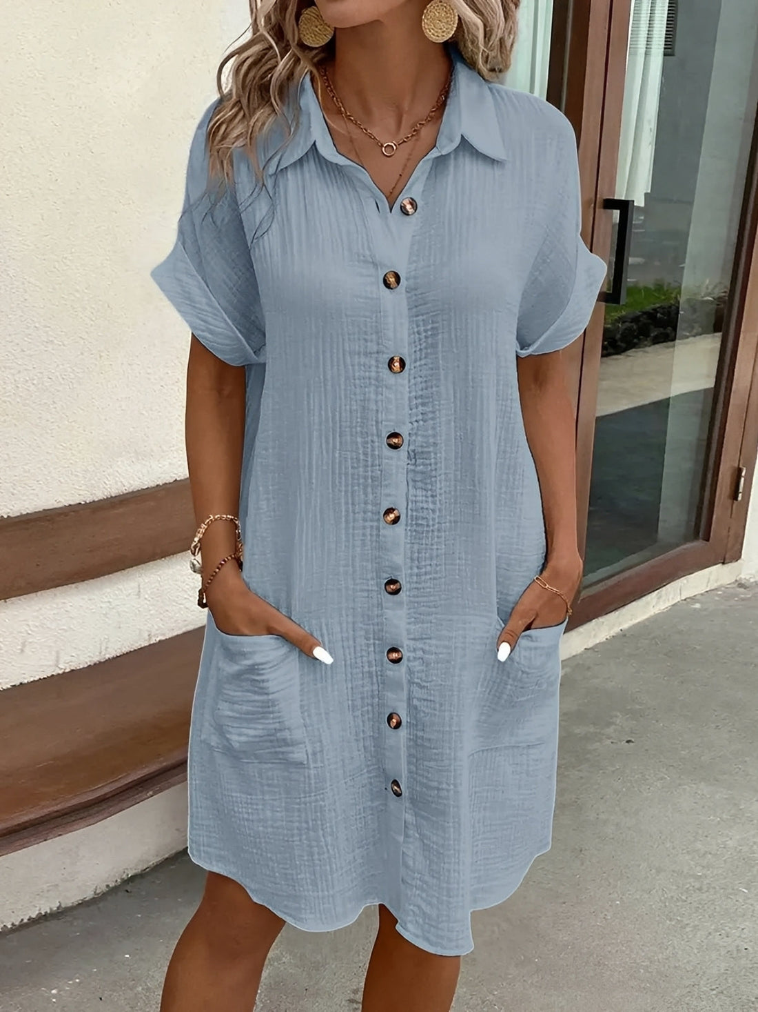 Shelley - Robe-chemise confortable avec patte de boutonnage pour femmes