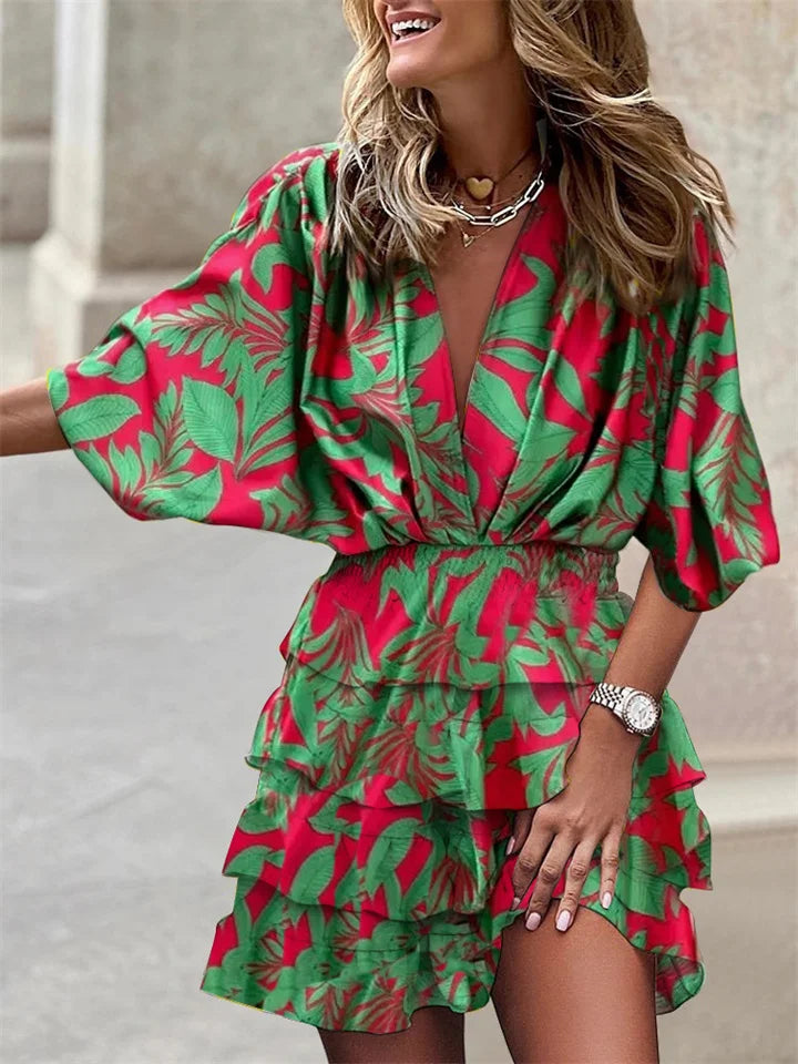 Niana - Élégante robe à décolleté en V avec motif vivant