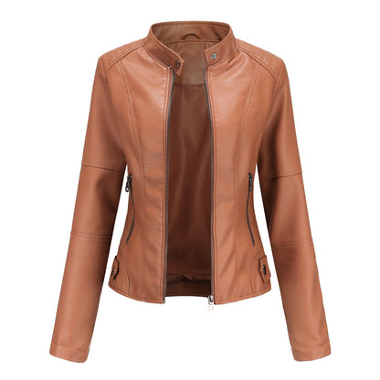 Claudia - Biker leather jacket with high collar