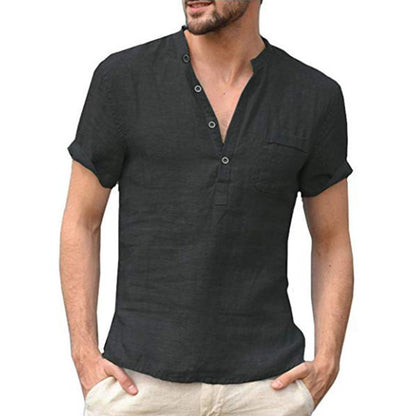 Korbin - Chemise en lin légère à manches courtes pour homme