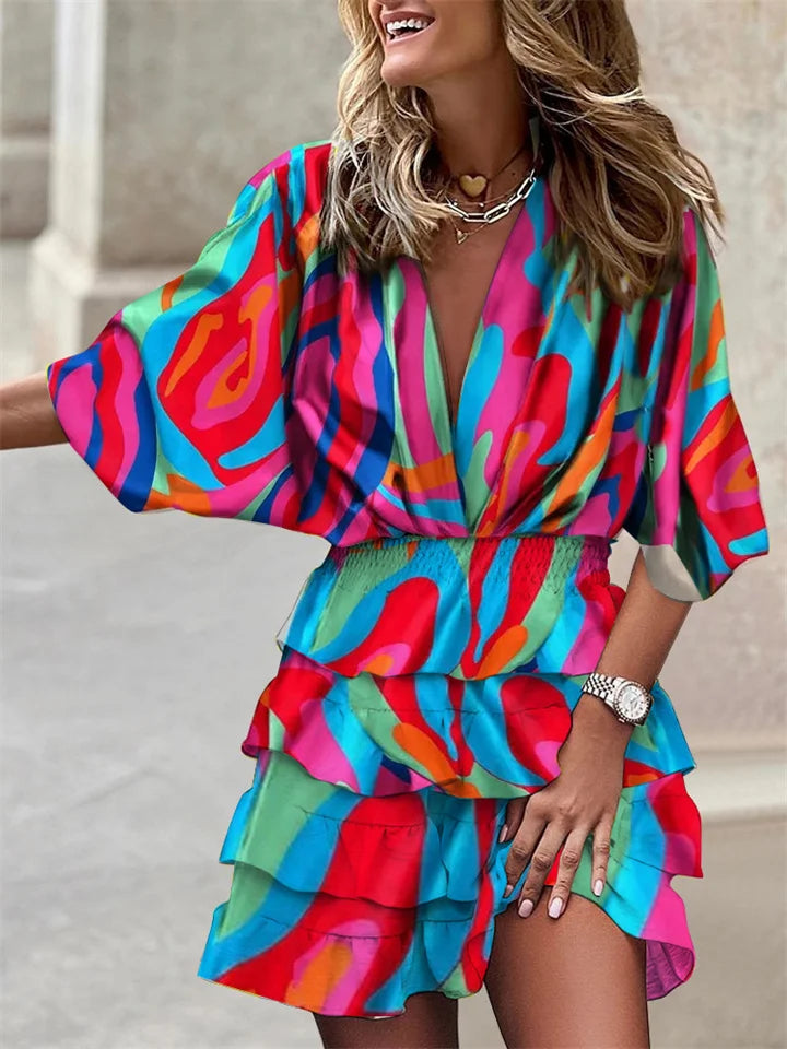 Niana - Élégante robe à décolleté en V avec motif vivant