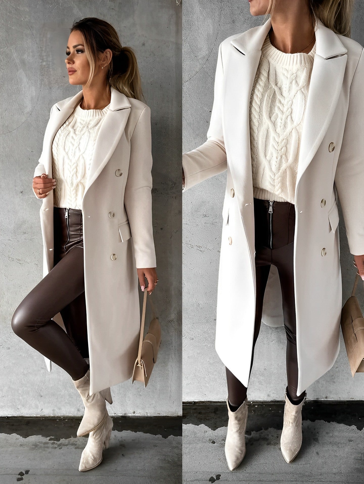 Gadie Bella - Manteau long en laine à double rangée de boutons