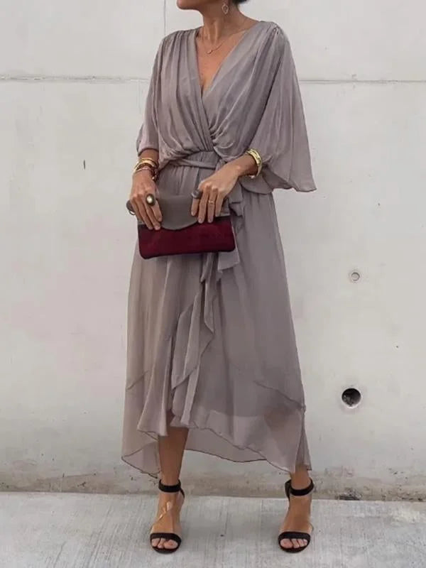 Loisa - Robe chic en chiffon avec col en V