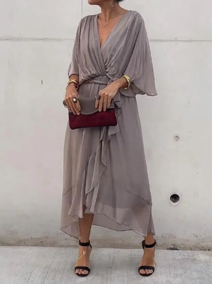 Loisa - Robe chic en chiffon avec col en V
