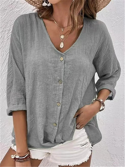 Fayo - Blouse facile avec col en V et boutons