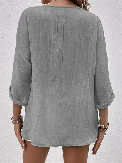 Fayo - Blouse facile avec col en V et boutons