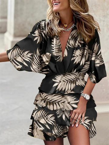 Niana - Élégante robe à décolleté en V avec motif vivant