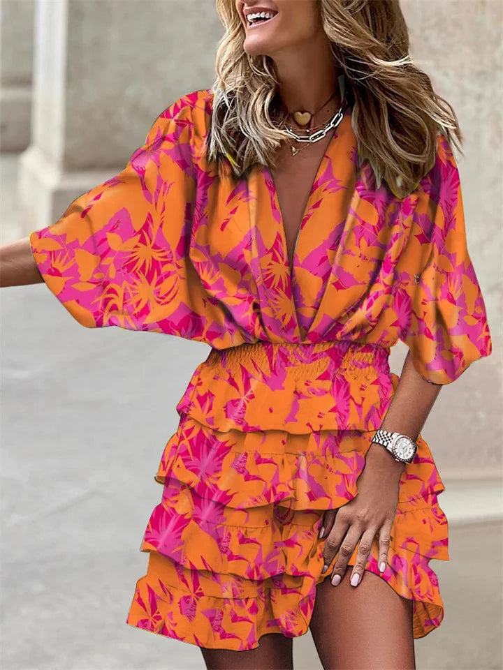 Niana - Élégante robe à décolleté en V avec motif vivant