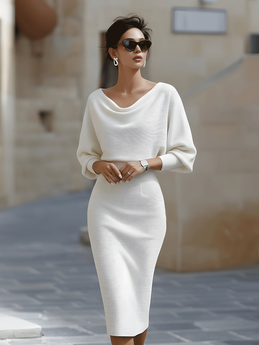 Wendy - Robe Midi Élégante avec Col Drapé