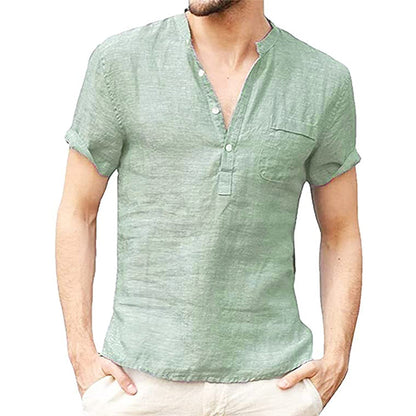 Korbin - Chemise en lin légère à manches courtes pour homme