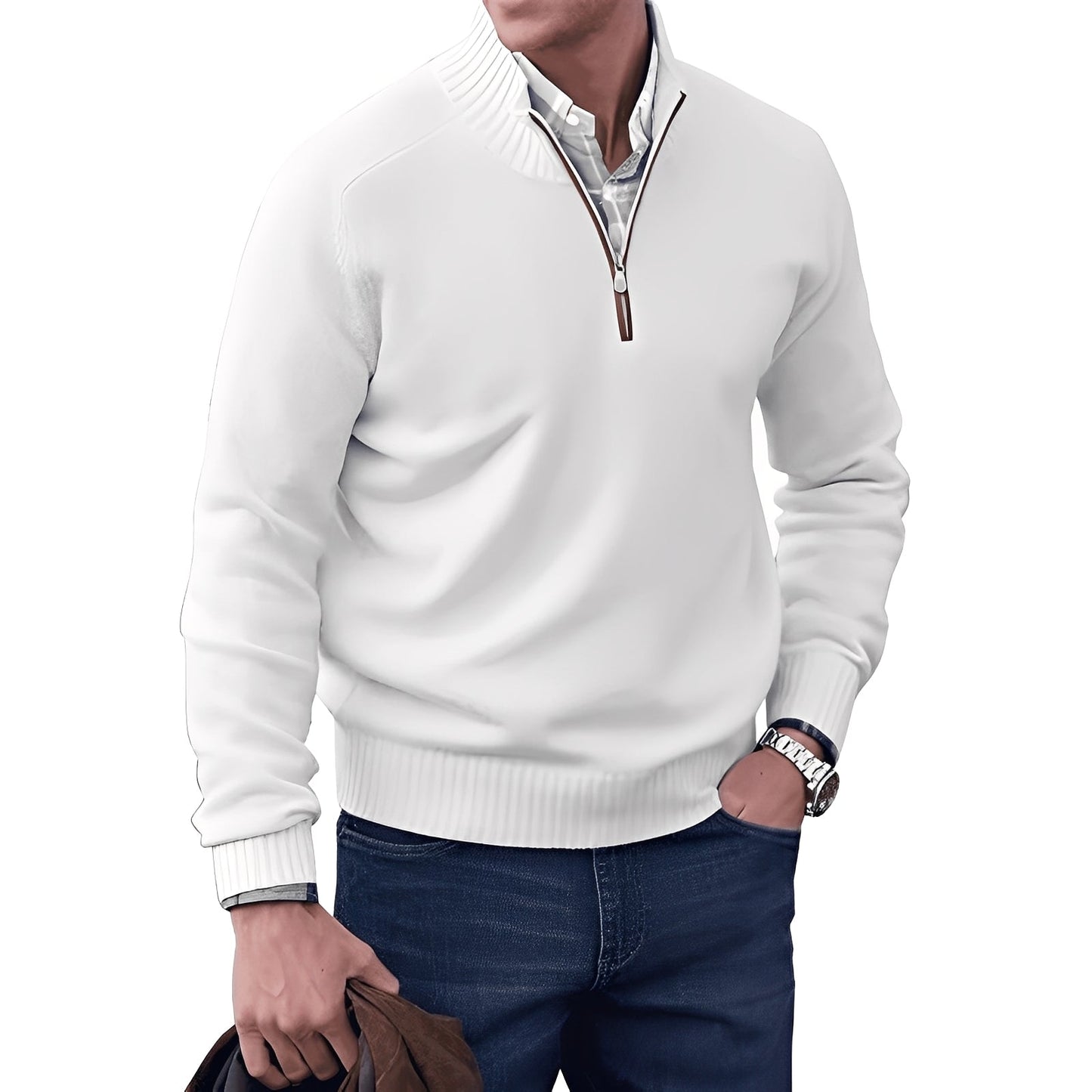 Kian - Pull en cachemire actuel avec zip pour hommes