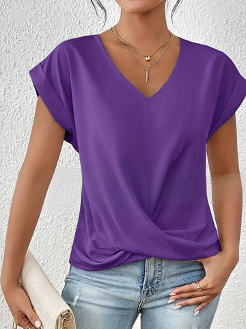 Rachael - Blouse décontractée à col en V irrégulier pour femmes