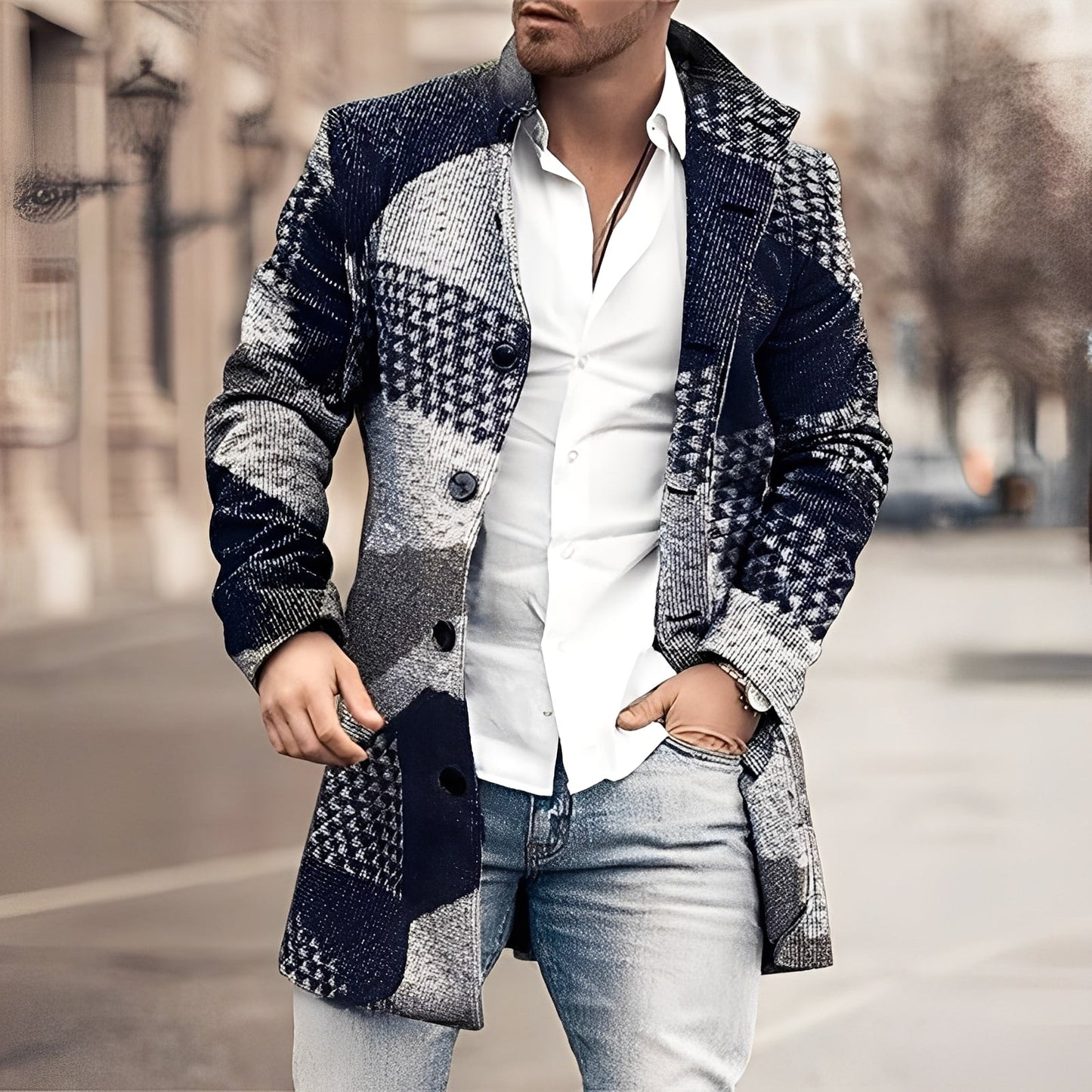 Luke - Manteau long en tweed chic pour hommes