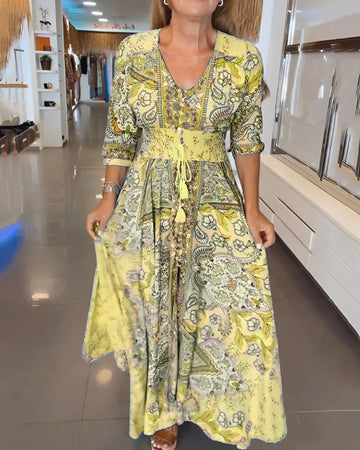 Jasmin - Robe élégante à col en V avec imprimé pour femmes