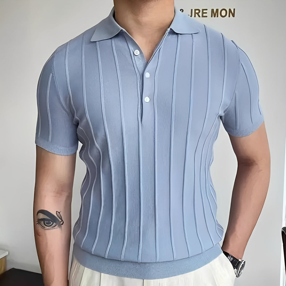Joss - Chemise chic avec revers rayé pour hommes
