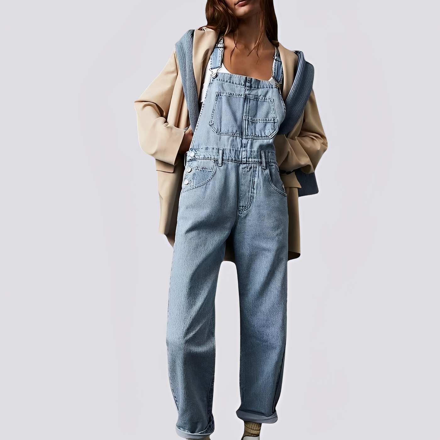 Maggie - Lässiger Jeans-Einteiler mit gekreuztem Rücken für Damen