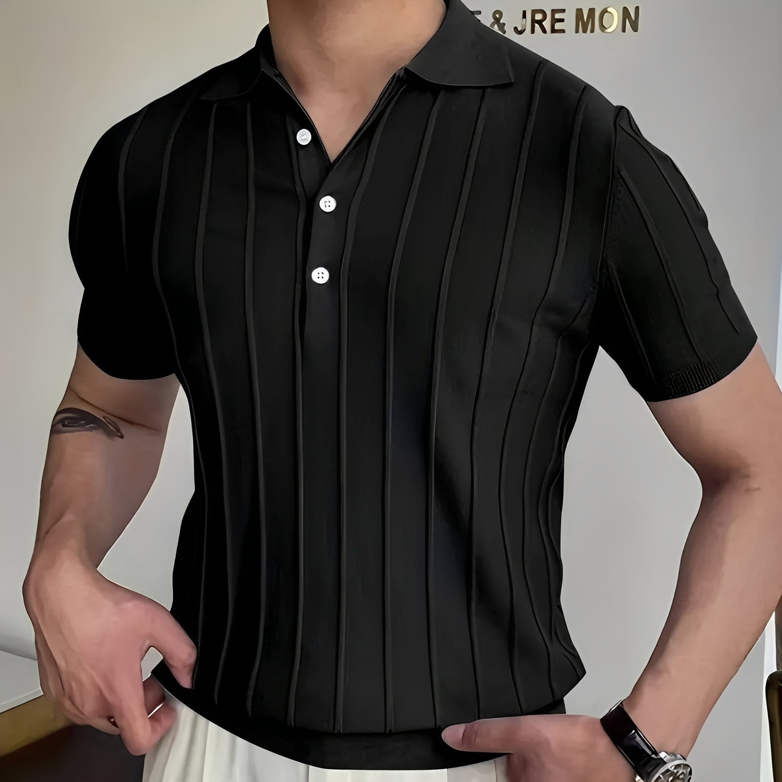 Joss - Chemise chic avec revers rayé pour hommes