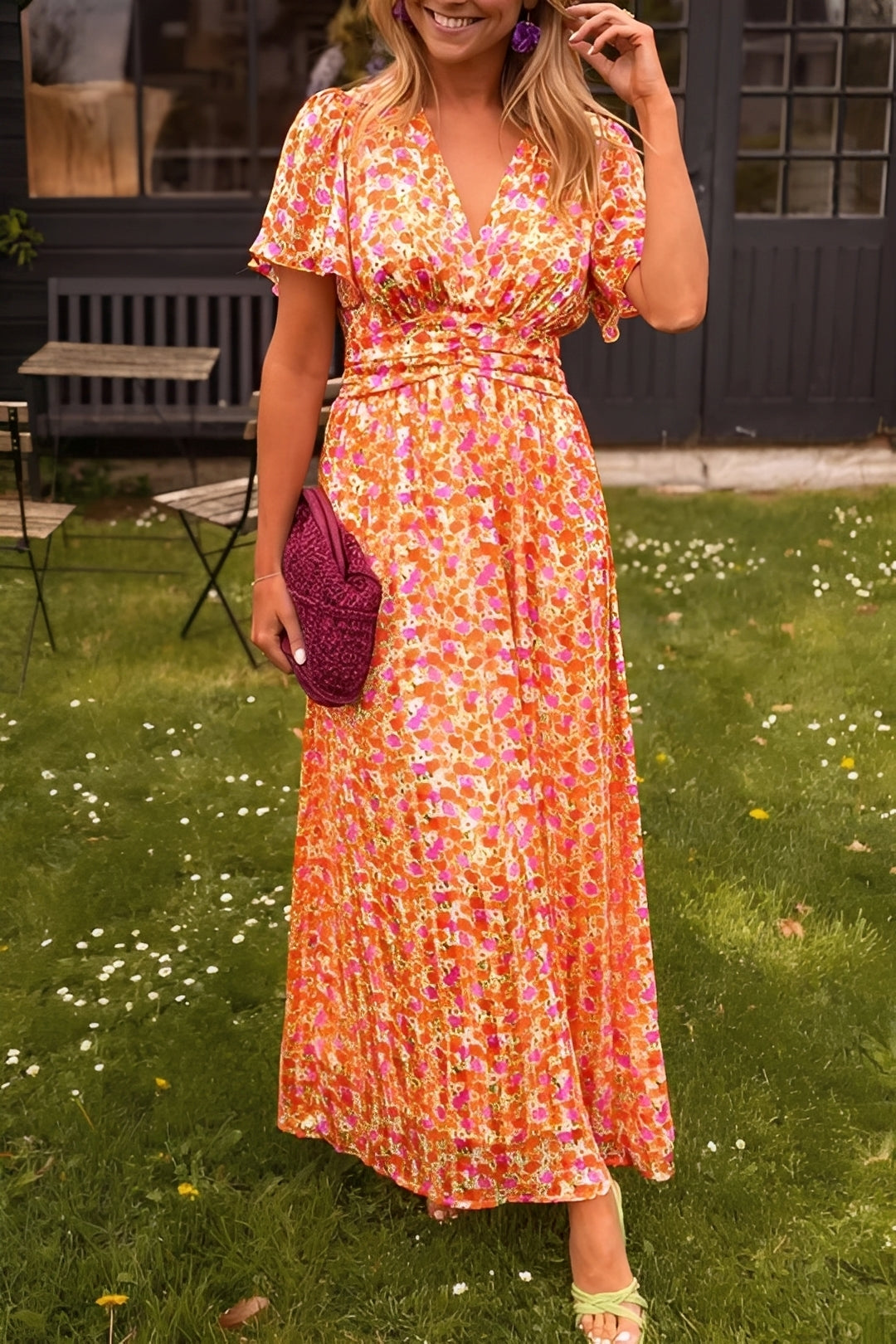 Rachel - Robe longue élégante à col en V pour femmes