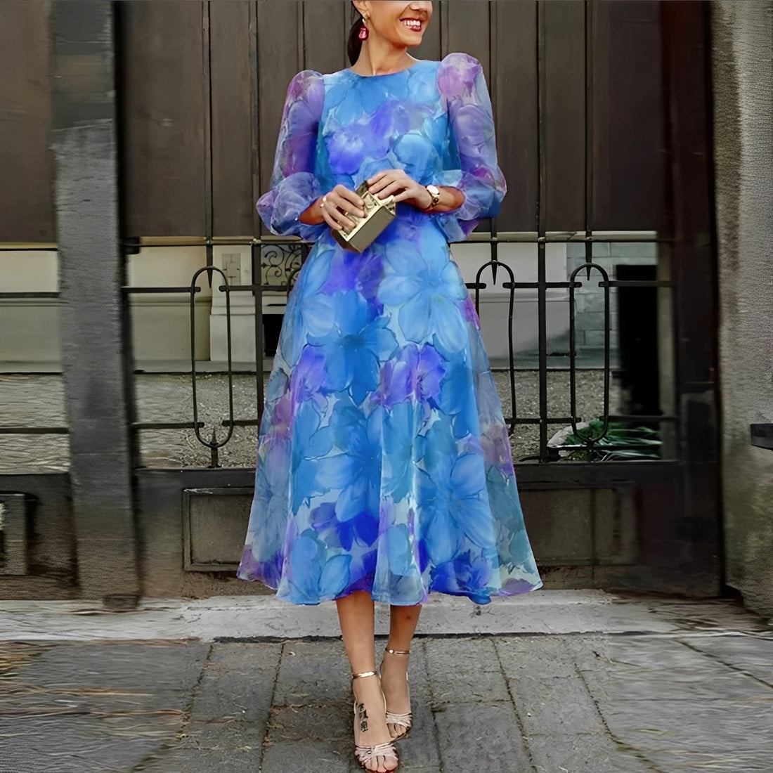 Shelley - Robe midi élégante à motif floral pour femmes