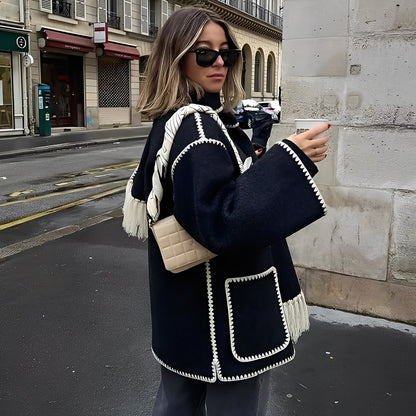 Amilia - Veste ample et élégante en laine avec écharpe pour femmes