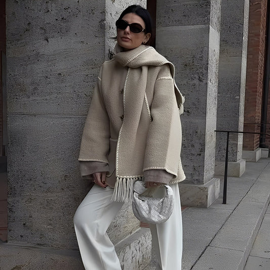 Amilia - Veste ample et élégante en laine avec écharpe pour femmes