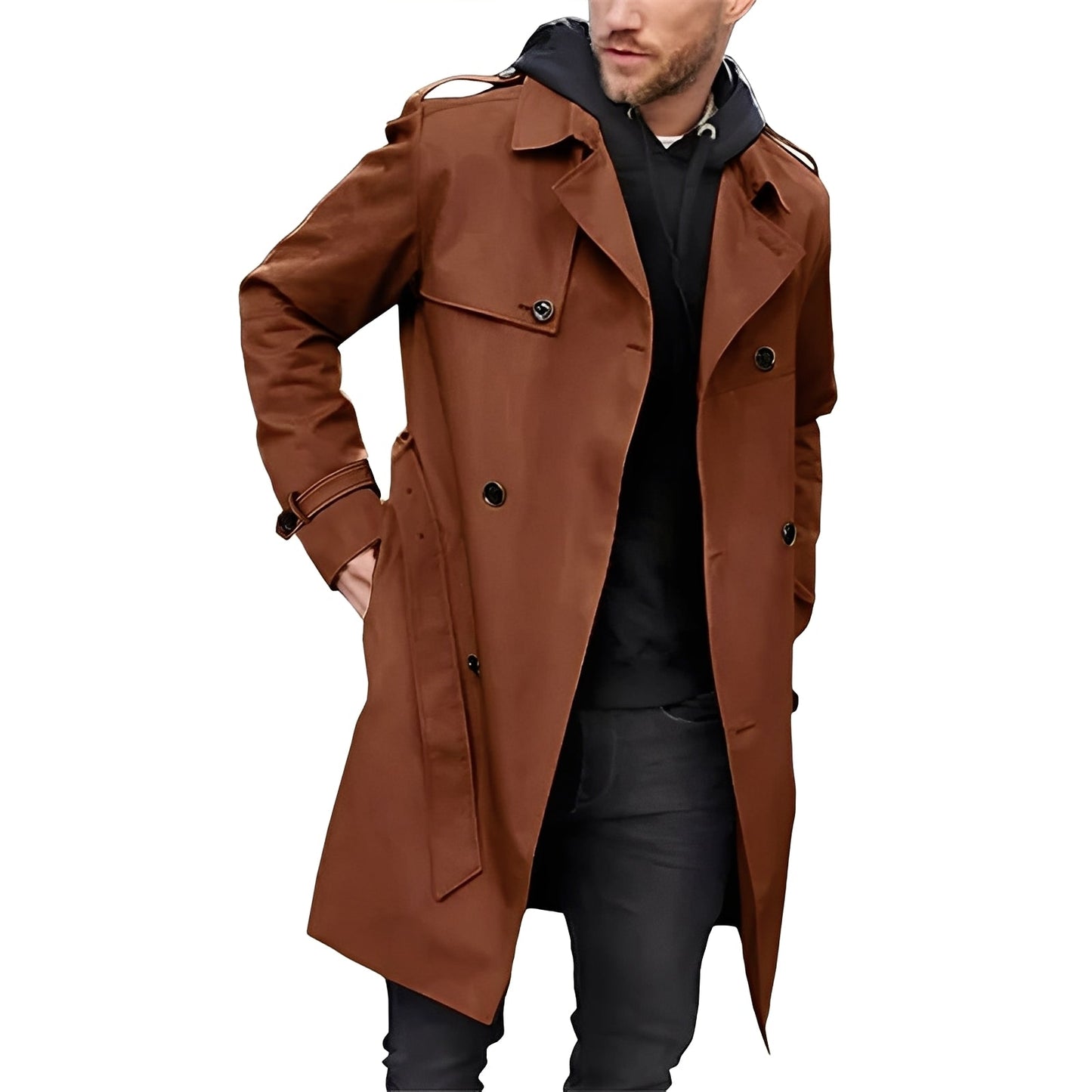 Jaycob - Long manteau double boutonnage multifonction pour homme
