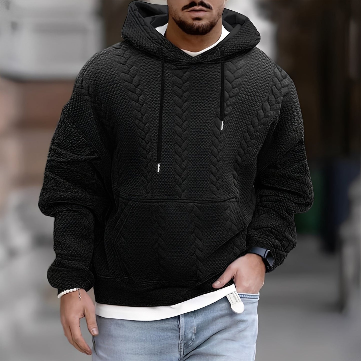 Wallis - Elegant, loose knitted hooded jacket for men