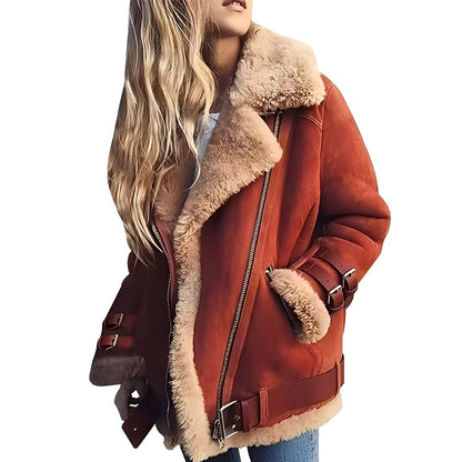 Jessie - Blouson Biker en laine chaude avec zip pour femmes