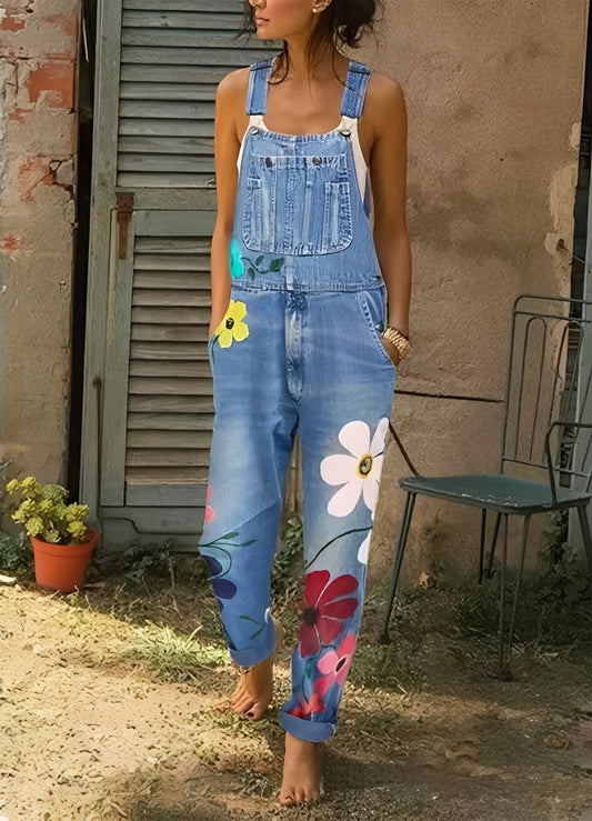 Emilia - Combinaison en denim à fleurs pour femmes