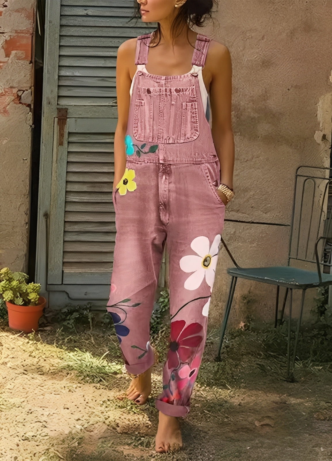 Emilia - Combinaison en denim à fleurs pour femmes