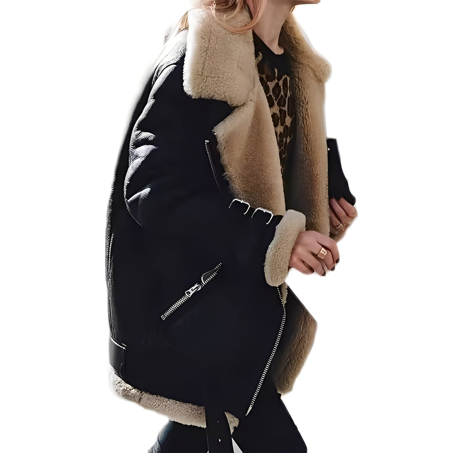 Jessie - Blouson Biker en laine chaude avec zip pour femmes