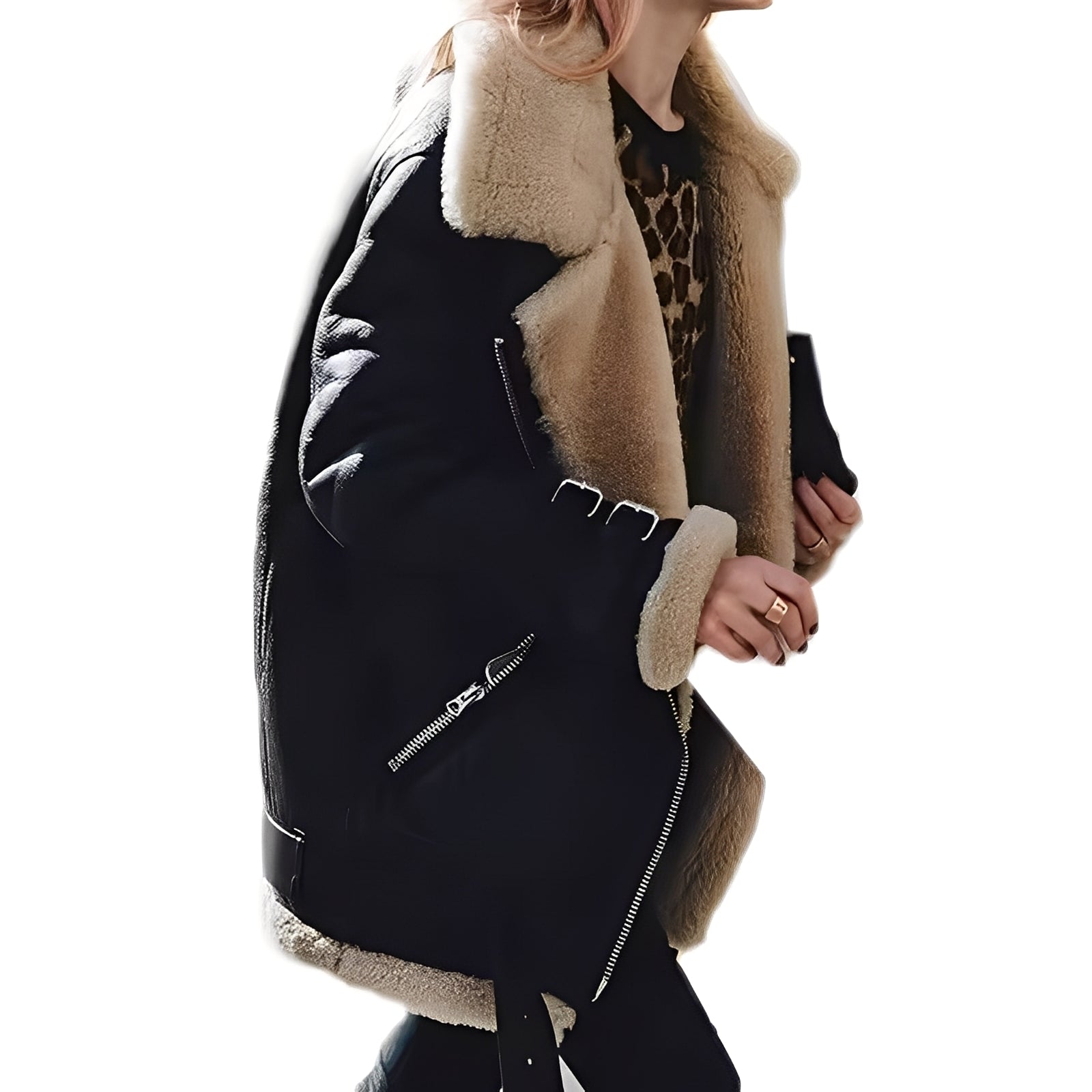 Jessie - Blouson Biker en laine chaude avec zip pour femmes