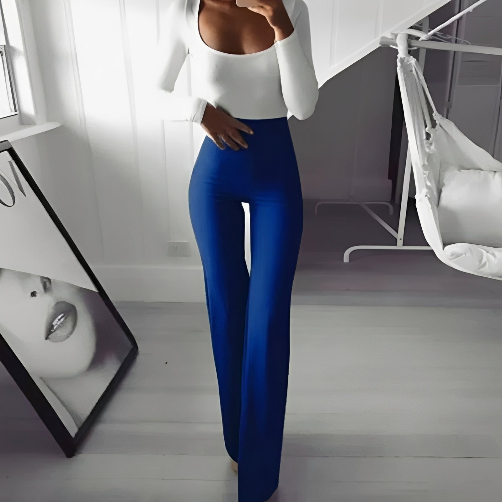 Jennifer - Pantalon évasé décontracté et élastique à taille haute pour femmes