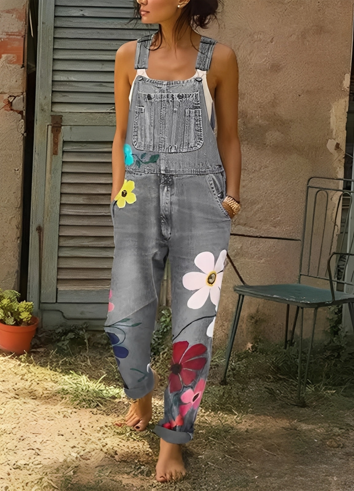 Emilia - Combinaison en denim à fleurs pour femmes