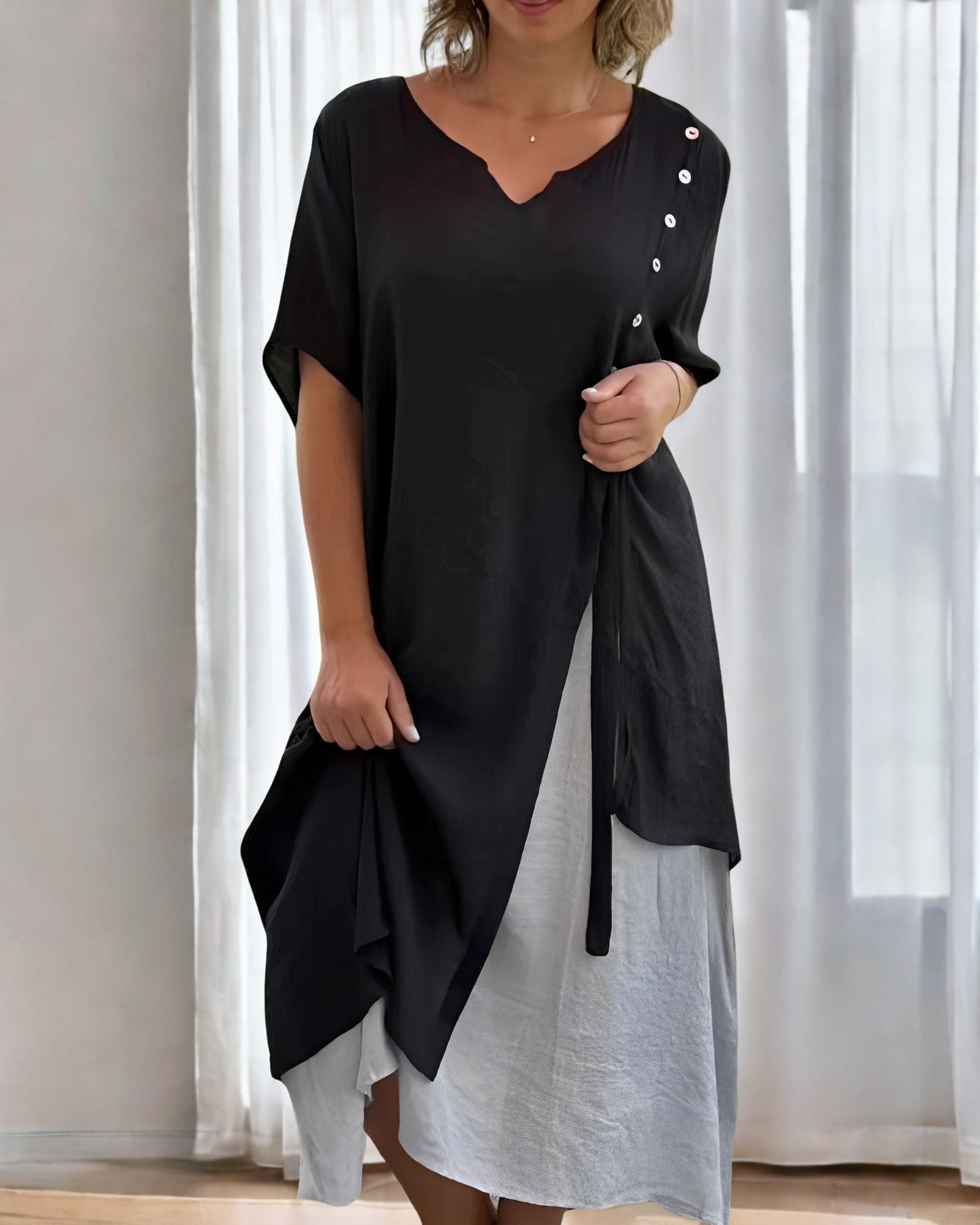 Bonnie - Robe élégante et ample avec boutons pour femmes