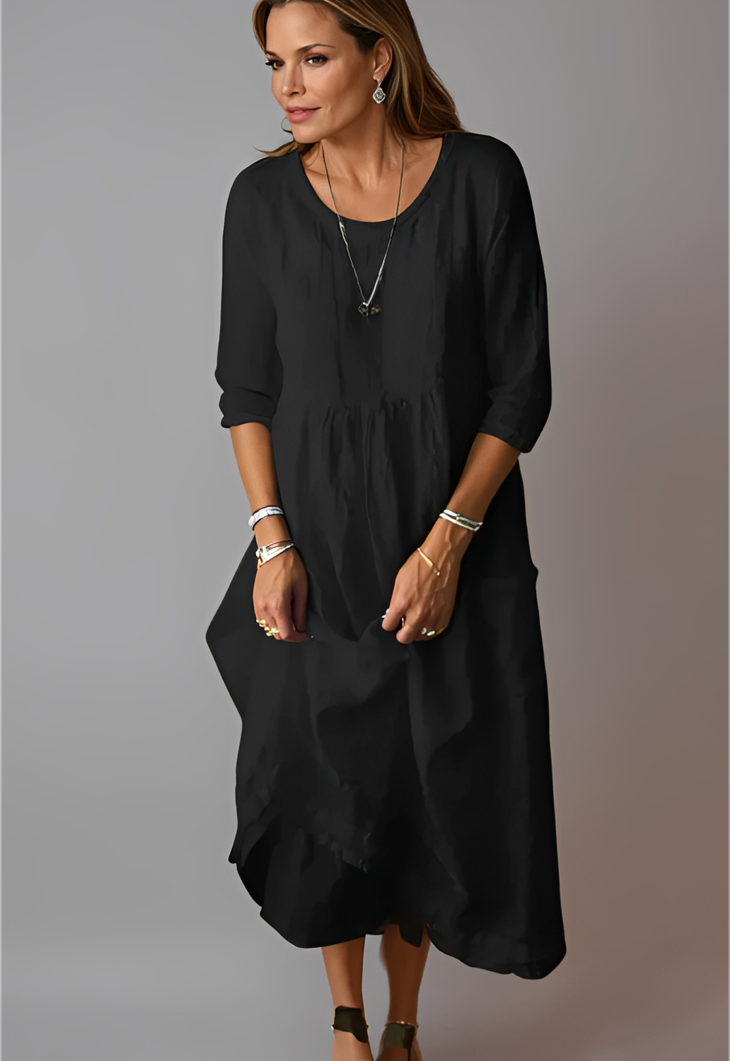 Hazel - Robe décontractée et ample avec manches 3/4 pour femmes
