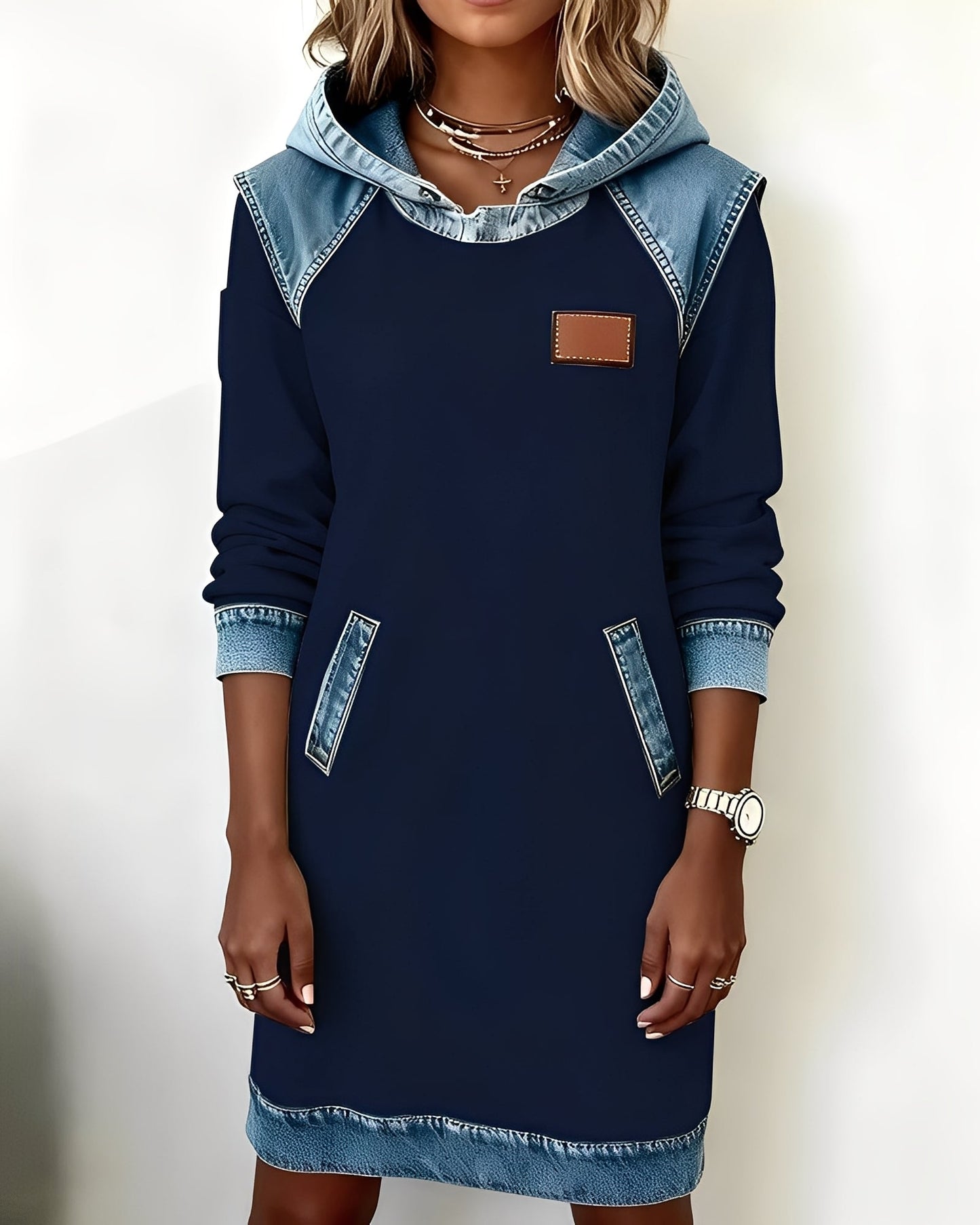 Catherine - Elegant hooded dress with pockets for women