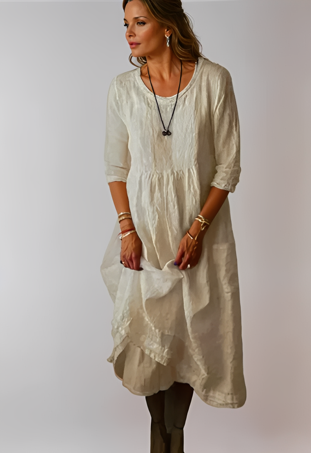 Hazel - Robe décontractée et ample avec manches 3/4 pour femmes
