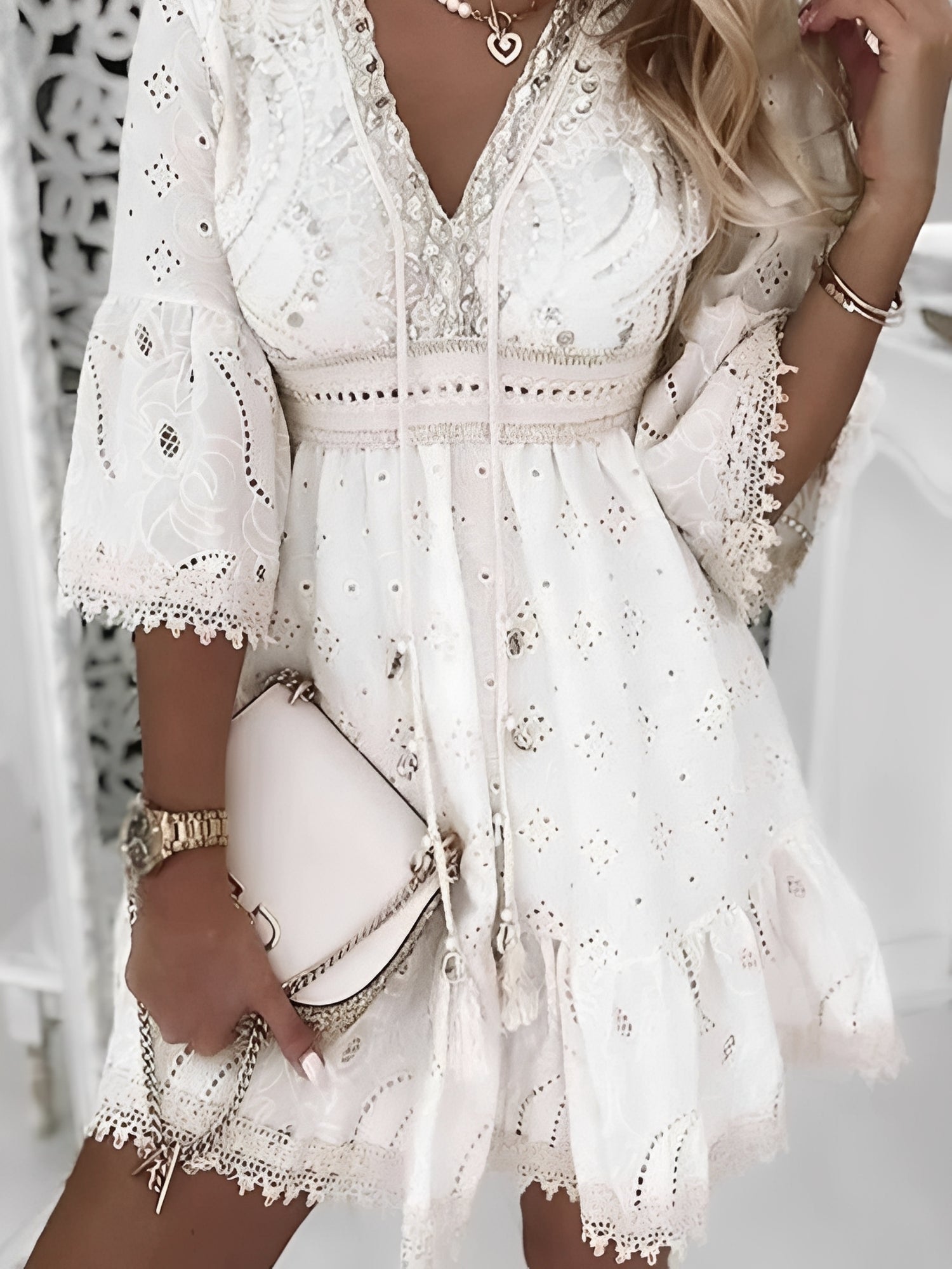 Hollie - Robe boho chic et courte avec pompons pour femmes