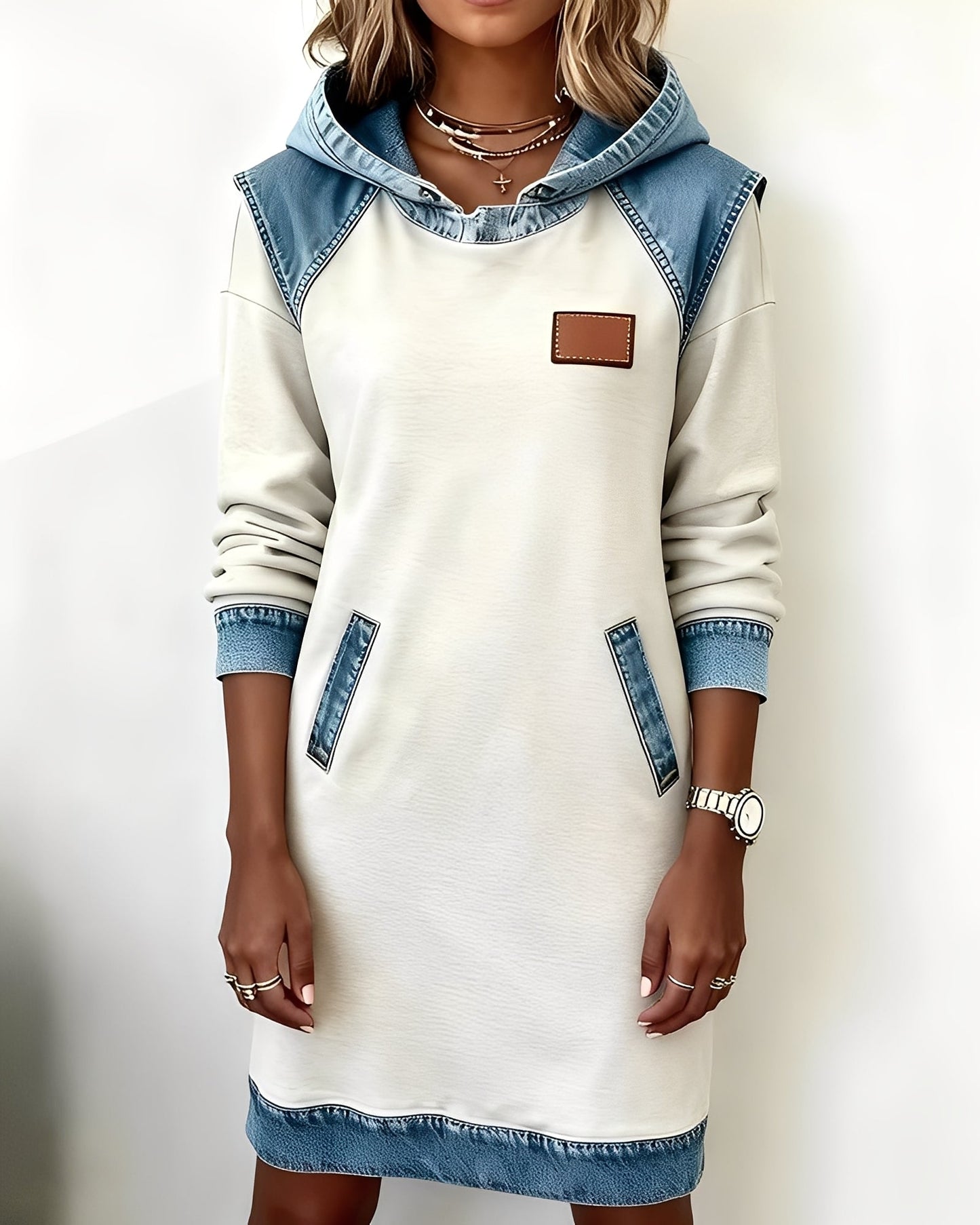 Catherine - Elegant hooded dress with pockets for women