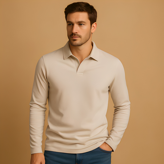 Abrence - Polo homme à manches longues, style décontracté