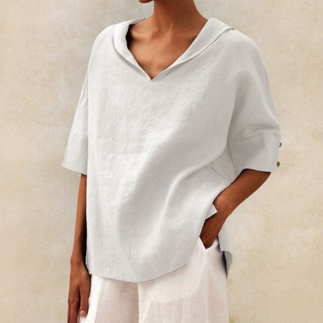Lena - Linen blouse for women, with V-neckline