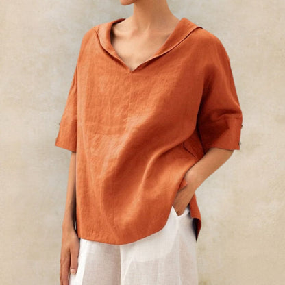 Lena - Linen blouse for women, with V-neckline