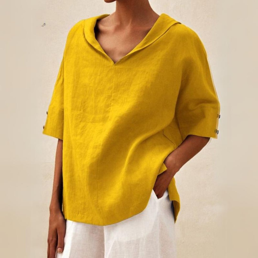 Lena - Linen blouse for women with V-neck collar