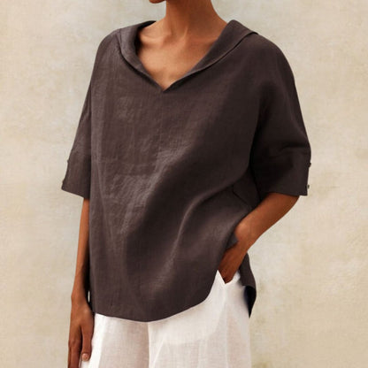 Lena - Linen blouse for women with V-neck collar