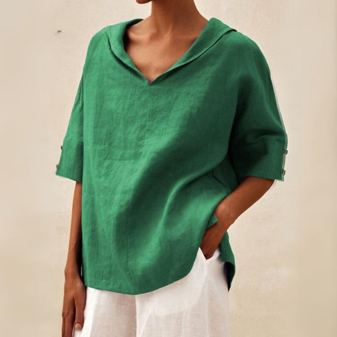 Lena - Linen blouse for women with V-neck collar